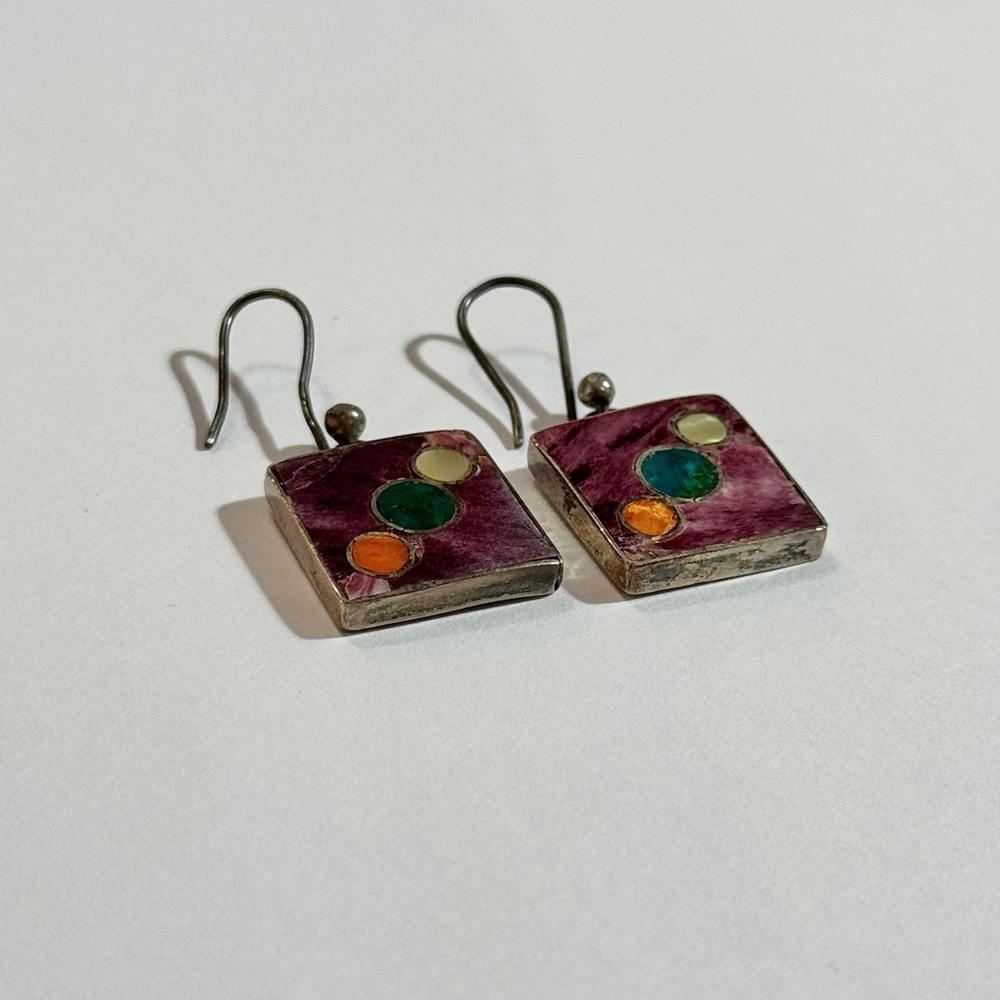 Vintage Purple and Green Mosaic Earrings